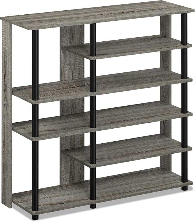 Furinno Turn-N-Tube Multi Storage Shoe Rack, 35.2"W 6-Tier, French Oak Grey/Black