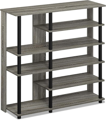 Furinno Turn-N-Tube Multi Storage Shoe Rack, 35.2"W 6-Tier, French Oak Grey/Black