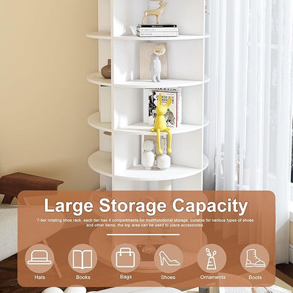 Runboll 7-Tier Rotating Shoe Rack Tower Spinning Shoe Display Lazy Susan Tower, 360 Revolving Shoe Storage Organizer Rack for Living Room Entryway Doorway