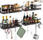 Spice Rack Wall Mount with Hooks - Spice Racks Organizer for Cabinet Storage, Wall Mounted Hanging Shelf Seasoning Organizer, for Kitchen, Pantry Door, Bathroom (Black, 4 Pack)