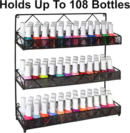 AMT 3 Tier Nail Rack, Pack Metal Wall Mount Organizer, Essential Oils Organizer, Pantry Cabinet Door Shelf Storage. Hanging Display for Spice Jars, Sauces, Cosmetic Beauty Bottles