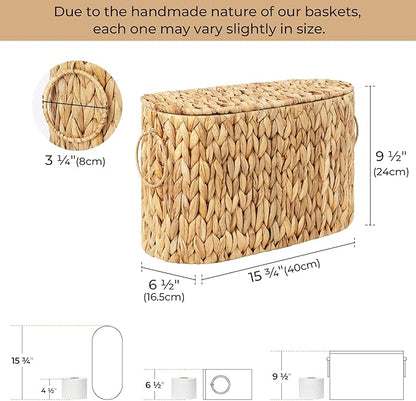 StorageWorks Toilet Paper Storage with Lid, Toilet Paper Storage Holder for 6 Regular Rolls, Wicker Basket for Bathroom, Natural Water Hyacinth