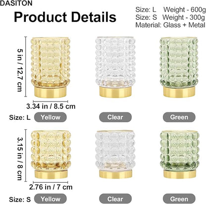 DASITON Makeup Brush Holder Organizer, Crystal Cosmetic Make Up Brush Holder, Glass Makeup Brushes Storage Organizer, Vintage Make Up Cup Desk Pen Pencil Holder, Toothbrush Holders (Yellow S+L)