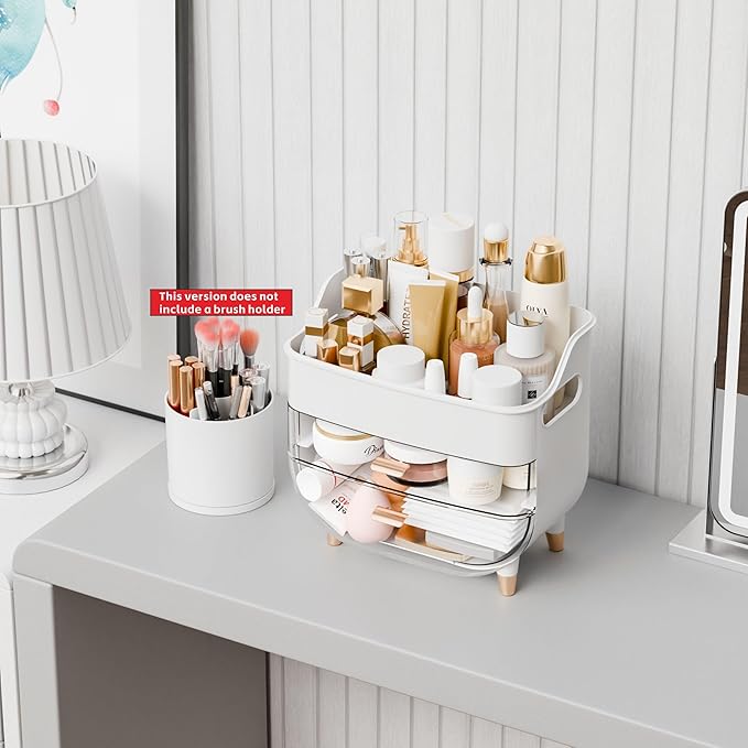 Yieach White Make up Organizers for Counter,Vanity and Dresser,Bathroom Makeup Organizer Countertop,Large Makeup Storage Organizer for Hair Tool,Beauty Products,Skin Care and Cosmetic Display Cases