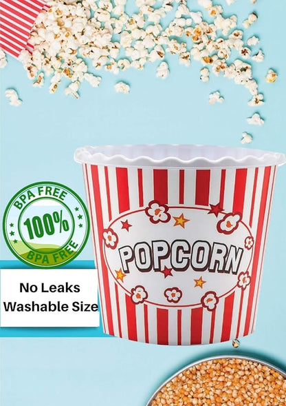 Modern Style Reusable Plastic Popcorn Containers / Popcorn Bowls Set for Movie Theater Night - Washable in the Dishwasher - (BPA Free-4 Pack) (Color: Yellow, Brown, Red/White and Blue Popcorn Boxes)