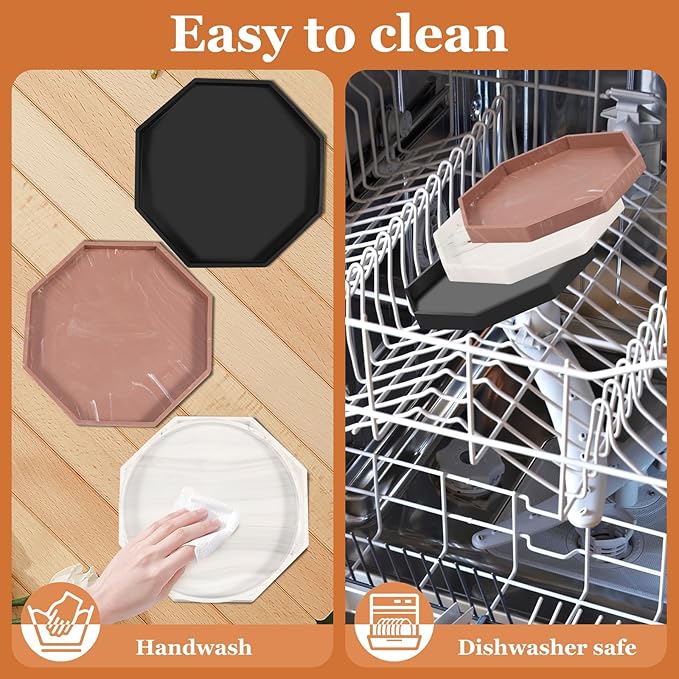 3Pcs Bathroom Trays with Anti Slip Bottom Decorative Silicone Vanity Trays Space Saving Perfume Trays for Candle Soap Shampoo (Octagon)