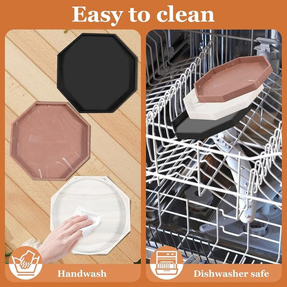 3Pcs Bathroom Trays with Anti Slip Bottom Decorative Silicone Vanity Trays Space Saving Perfume Trays for Candle Soap Shampoo (Octagon)