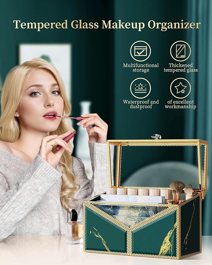 Youdepot Lipstick Organizer Lipstick Holder - 24 Spaces, Tempered Glass Lip Gloss and Perfume Organizer,Vanity Lipstick Holder and Organizer.