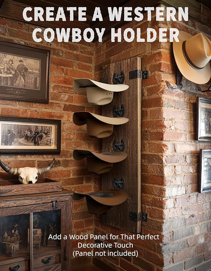Cowboy Hat Holder Wall Mount for Wide Brim Hats Rustic Horseshoe Hooks with Texas Star Metal Hat Hanger Organizer for Closet Horse Trailer Entryway Bedroom Barn Farmhouse Western Decor, 4 Pack, Black