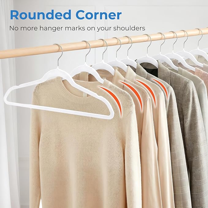 Smartor White Velvet Hangers 50 Pack, Non Slip Clothes Hangers with Shoulder Notches, Premium Slim Space Saving Felt Hanger for Closet Organizers and Storage, Heavy Duty Hanger for Coat