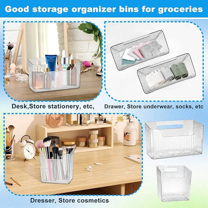 8 Pcs Storage Organizer Bins - Wall Mounted Basket in 2 Sizes, Clear Cabinet Door Stackable Adhesive Hanging Bin for Bathroom, Kitchen, Pantry