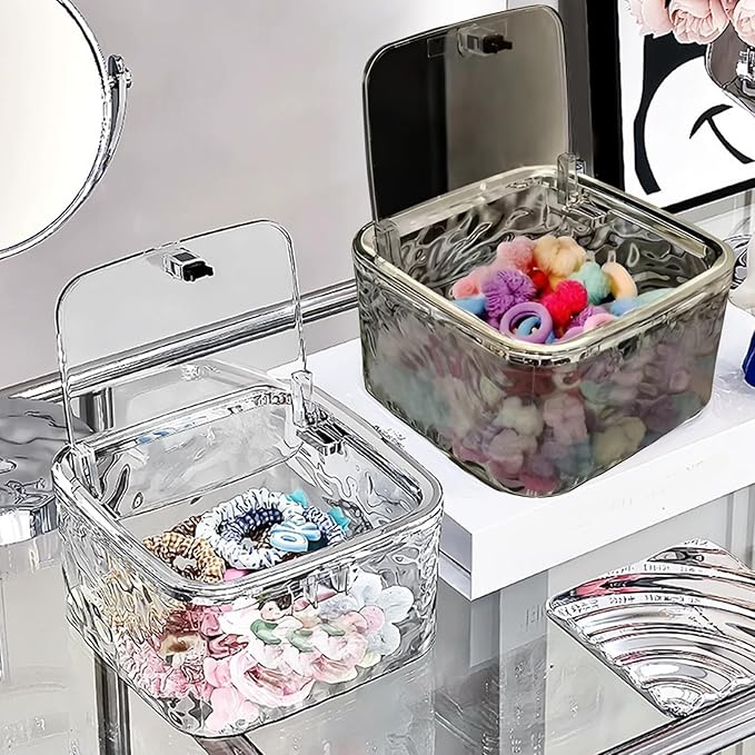 Chic Transparent Hair Accessory Organizer,Portable Flip-Top Hair Tie Organizer,Vanity Container (Gray,M)