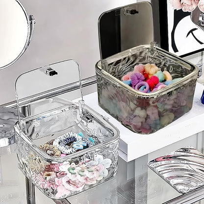 Chic Transparent Hair Accessory Organizer,Portable Flip-Top Hair Tie Organizer,Vanity Container (Gray,M)