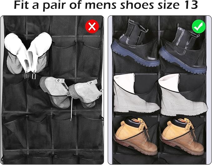 for Boots Hanging Shoe Organizer, 12 Extra Large mesh Pockets, Over Door Shoe Rack, Compatibility with Boots.