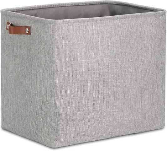DULLEMELO Large Collapsible Storage Basket/Bin with Sturdy Leather Handles, Fabric Organizer Bin for Storage Clothes, Toys, Books, Office, Bedroom, Closet, Nursery & Laundry (Gray)