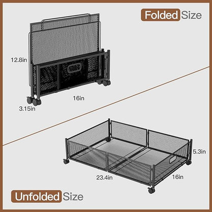 Gawerk Under Bed Storage with Wheels, Foldable Metal Mesh Underbed Storage Container Bins, Tool-free Assembly Clothes Drawer Organizer,2Pack