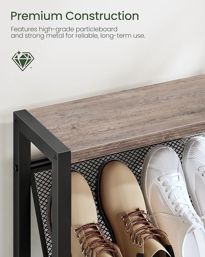 CHOEZON Shoe Rack, 5-Tier Slanted Shoe Rack, Narrow Shoe Storage Shelf, Slim Shoe Organizer for Entryway, Space-Saving, Wooden Top and Metal Frame, for Entryway, Hallway, Greige and Black TXJ03BG