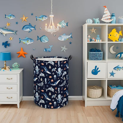 Ocean Baby Laundry Basket Baby Hamper for Nursery Girl Kids Soccer Hamper Cute Kids Toys Storage Bin Organizer Ocean Room Decor for Home(Blue Ocean)