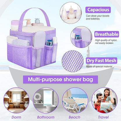 Attmu Mesh Shower Caddy Portable for College Dorm Room Camping Essentials, Shower Caddy Dorm with 9-Pockets, Large Capacity Hanging Basket Bathroom Bag for Toiletry, Swimming, Gym, Camp, Beach