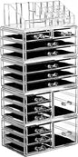 Ikee Design 5 Pcs Set Acrylic Makeup Organizer with 15 Drawers and Removable Top Lipstick Holders, Ideal for Make-up, Accessories,Enhance Your Vanity or Bathroom with Clear Design for Quick Visibility