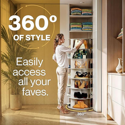 LOFT + IVY 7 Tier Rotating Shoe Rack Tower – 360° Spinning Storage Organizer, Modern Round Shoe Carousel for Closet, Entryway, Bedroom – Space Saving Rotating Lazy Susan Storage Tower