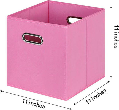 Fabric Cloth Storage Bins,Fabric Cube Bins Organizer with Dual Handles Foldable Cube Storage Baskets for Home Bedroom Storage,Set of 6,(Pink)