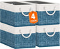 Fab totes Storage Bins 4-Pack, Foldable Storage Baskets for Organizing Toys, Books, Shelves, Closet, Large Storage Box with Rope Handles, Sturdy Organizer Bins, White & Blue