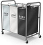 ROMOON Laundry Sorter Hamper 3 Section, Divided Laundry Basket Organizer with Heavy Duty Lockable Wheels and Removable Bags, Rolling Clothes Hamper for Apartment, Dorm & Family (135L Multicolor)