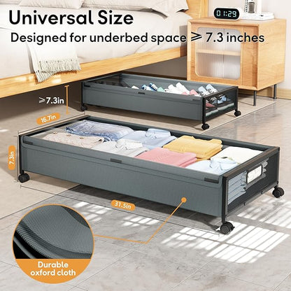Under Bed Storage with Wheels，1 Pack Under Bed Storage Containers,Underbed Shoe Storage Bedroom