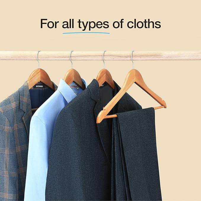 Home It Wooden Hangers 30 Pack - Natural Wood Durable Heavy Duty Coat Hangers Non Slip for Jacket, Shirt, Pants and Suit - Premium Solid Clothes Hangers for Closet with Chrome Swivel Hook