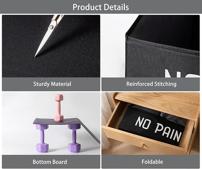 Fabric Home Gym Storage Box, Foldable Workout Equipment Storage Organizer with Bottom Board & Handles, Gym Shelf for Loop Bands, Yoga Blocks, Yoga Strap, Wrist Wraps-Black