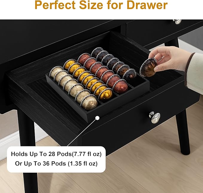 MinBoo Bamboo Coffee Capsule Storage Drawer Tray, Bamboo Drawer Insert Organizer Holds Coffee Pods, Compatible with Vertuoline Capsules, Suitable for Kitchen, Home, Office,Black