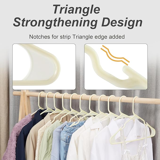 VECELO 50 Pack Plastic Hangers, Space-Saving Clothes Hangers with Shoulder Notches for Straps, Durable Non-Slip Hangers for Closet, Ideal for Shirts, Dresses, Coats, Pants,Suits