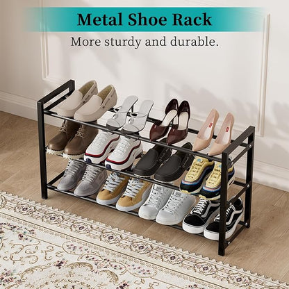 EKETE Expandable Shoe Rack,Adjustable and Stackable 3-Tier Shoe Rack Organizer, Shoe Rack for Closet,Small Shoe Rack,Metal Free Standing Shoe Rack for Entryway,Hallway,Closet Shoe Storage