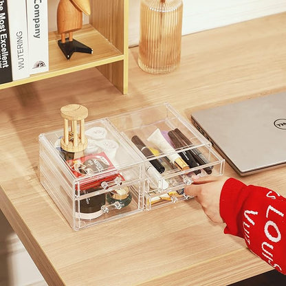 Cq acrylic Clear Stackable Storage Drawers,5 Drawers Acrylic organizers For Vanity Counter,Large Plastic Clear Drawer Organizers For Bathroom Medicine,Craft,Beauty Supplies,Pack of 1