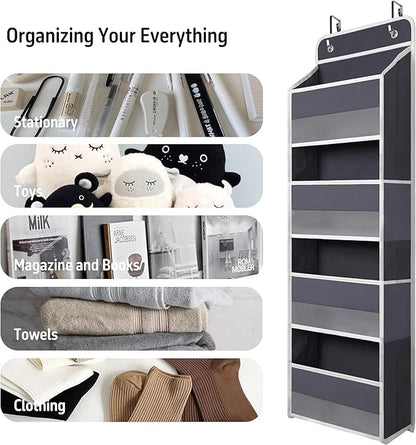 TYMENSH Over The Door Hanging Organizer with 4 Large Pockets – Closet, Bathroom, Nursery, Bedroom, Dorm Storage for Toys, Cosmetics, and Baby Essentials, Gray