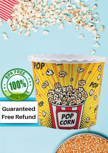 Modern Style Reusable Plastic Popcorn Containers / Popcorn Bowls Set for Movie Theater Night - Washable in the Dishwasher - (BPA Free-4 Pack) (Color: Yellow, Brown, Red/White and Blue Popcorn Boxes)