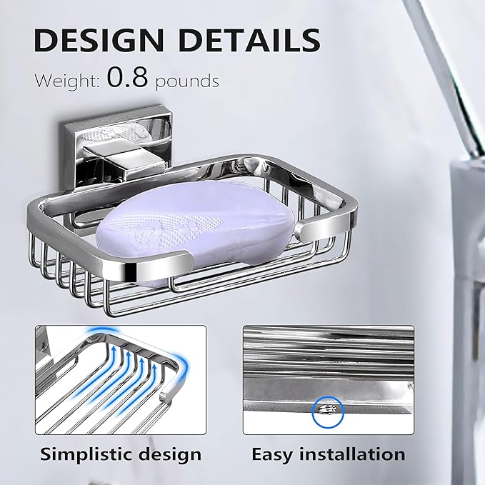 SEIDO Soap Dish for Shower, 304 Stainless Steel Bar Soap Holder for Bathroom & Kitchen, Polished Chrome Soap Tray for Shower, 4.8" L x 3.2" W Internal