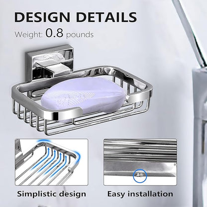 SEIDO Soap Dish for Shower, 304 Stainless Steel Bar Soap Holder for Bathroom & Kitchen, Polished Chrome Soap Tray for Shower, 4.8" L x 3.2" W Internal