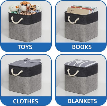 Temary Storage Baskets 4 Pack Fabric Storage Cubes Basket for Organizing, Collapsible Cloth Baskets with Handles for Shelves, Home, Closet (Black&Gray)