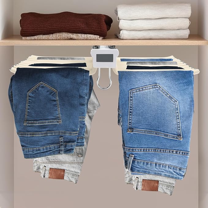 Pull Out Pants Rack,22 Arms Steel Pull Out Pants Rack Pants Hanger Bar Clothes Organizers for Closet for Space Saving and Storage Maximum Load 33lbs 23.2x18.1x3.7inch (Beige)