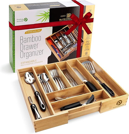 Pristine Bamboo Silverware Tray for Drawer Organizer,Kitchen Drawer Organizer,Cutlery Organizer in Drawer, Flatware Silverware Holder, Expandable Adjustable Wooden Dividers (8-slots)