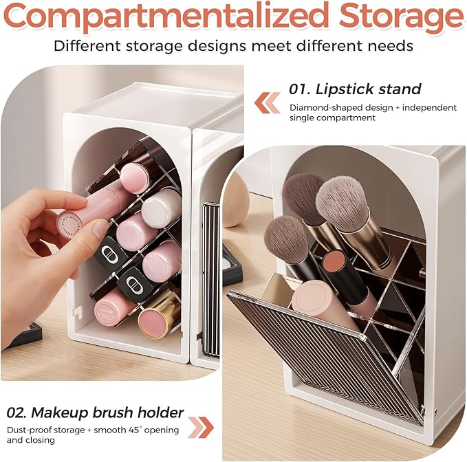 INVSSENE Stackable Makeup Organizer Countertop, Storage Perfume Skincare Cosmetic Lipstick Face Mask Makeup Brush Palettes, Ideal for Vanity Bathroom Counter