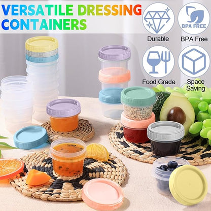 Yomarket 12pcs 2 oz Salad Dressing Container To Go Small Sauce Containers with Lids, Reusable Condiment Cups for Lunch Box, Leakproof, Freezer, Microwave & Dishwasher Safe