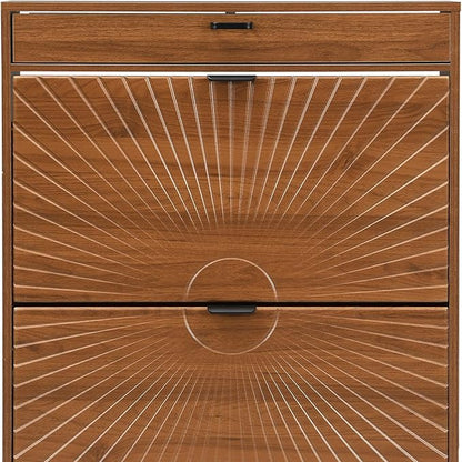 XIAO WEI Shoe Cabinet, Shoe Storage Organizer Cabinet with 2 Flip Half Moon Line Doors, Freestanding Shoe Rack with Adjustable Shelf for Entryway（Walnut）