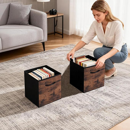 WUIKE 11-Inch Storage Cube Bins, Rust Brown Cubby Organizer Baskets with Handles, Collapsible Storage Bins for Shelves and Closet, 4-Pack