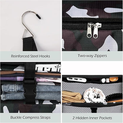 Surblue Hanging Closet Storage Bag Collapsible 3-Shelf Washable Oxford Fabric with 2 Hooks (XL 17.71 * 11.81 * 20in, Camouflage)