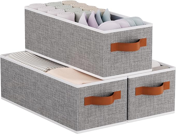 Fabric Storage Baskets, Foldable Clothes Organizer Boxes, 15 x 6 x 5 Inch Storage Cubes with Handles for Laundry Bathroom , Gray, 3-Pack