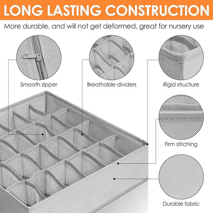 Criusia 6 Pack Sock Underwear Drawer Organizer Dividers, 58 Cell Foldable Fabric Dresser Closet Organizers and Storage Bins for Clothing, Baby Clothes, Bra, Panty, Scarf, Ties (Grey)