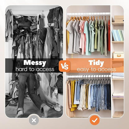 Short Closet Rod 17-39 Inches, Adjustable Heavy Duty White Metal Closet Rods for Hanging Clothes, 1.3 Inch Diameter with Wall Brackets for Wardrobes, Laundry Room, RV
